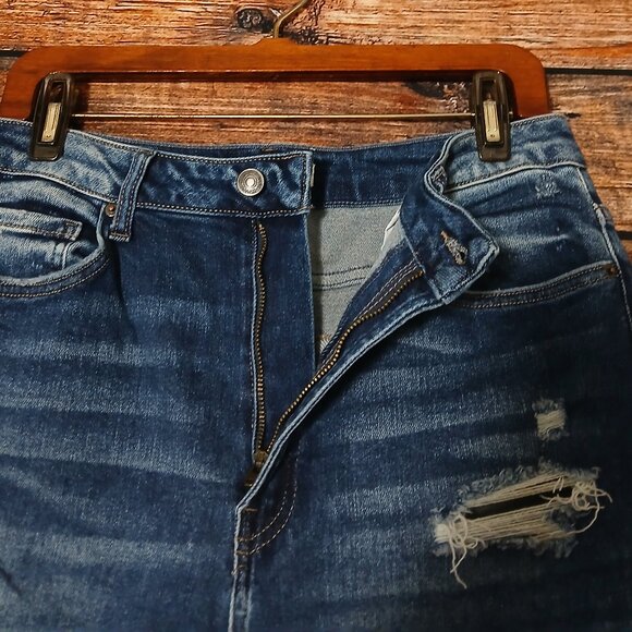 Zenana Jeans Size 30 Charlotte High Rise Mom Distressed Blue Denim Stretch - Picture 6 of 9